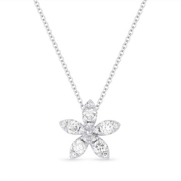 14k White Gold Pave Diamond Petal Flower Necklace