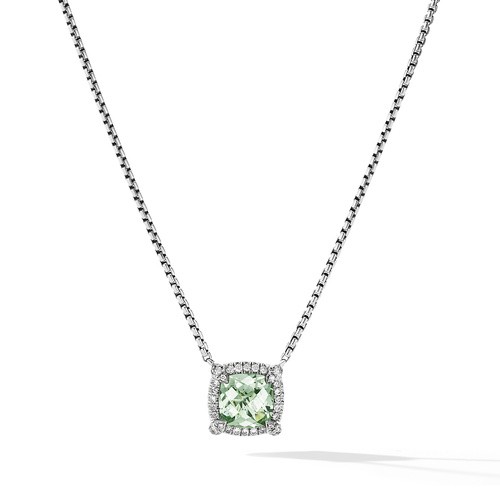 Petite Chatelaine® Pavé Bezel Pendant Necklace in Sterling Silver with Prasiolite and Diamonds