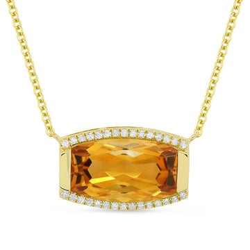 14k Yellow Gold Citrine Diamond Frame Curved Shape Necklace