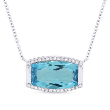 14k White Gold Swiss Blue Topaz Curved Shape Necklace
