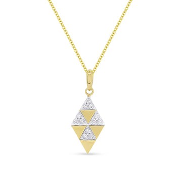 14k Yellow Gold Pave Diamond Triangle Cluster Necklace