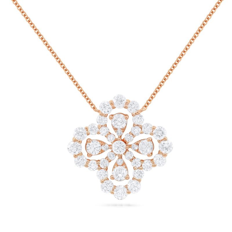 14k Rose Gold Open Flower Diamond Necklace