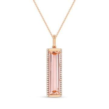 14k Rose Gold Morganite Diamond Vertical Bar Necklace