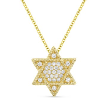 14k Yellow Gold Medium Diamond Jewish Star Necklace
