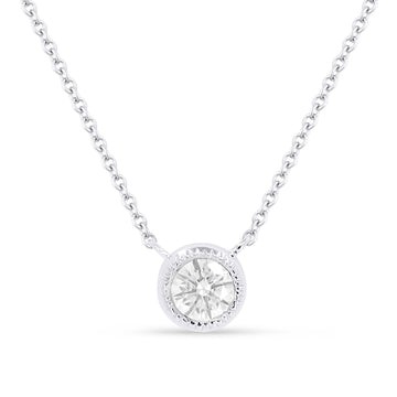 14k White Gold Small Round Bezel Diamond Necklace