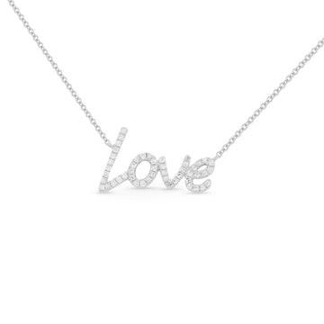 14k White Gold Pave Diamond Love Necklace