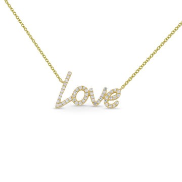 14k Yellow Gold Pave Diamond Love Necklace