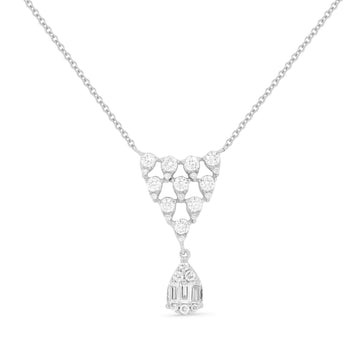 14k White Gold 4 Row Diamond Triangle Necklace