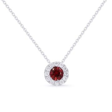 14k White Gold Round Ruby Diamond Necklace