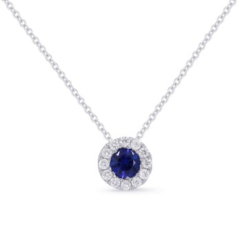 14k White Gold Sapphire Diamond Pendant Necklace