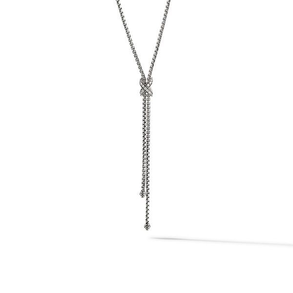 Silver Petite Pave X Lariat Necklace