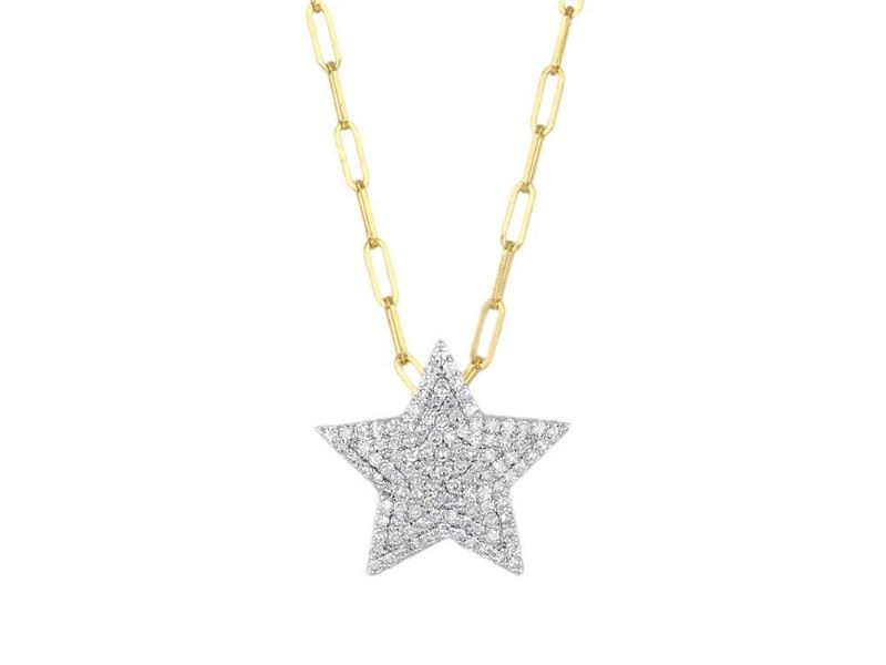 14k Yellow Gold Infinity Diamond Star Necklace