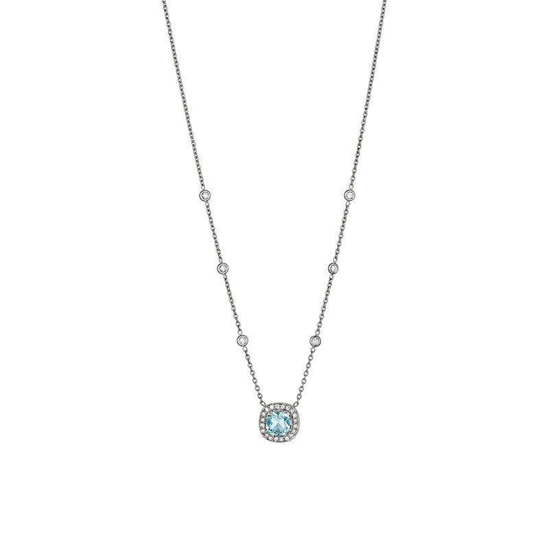 18K White Gold Diamond & Aquamarine Necklace