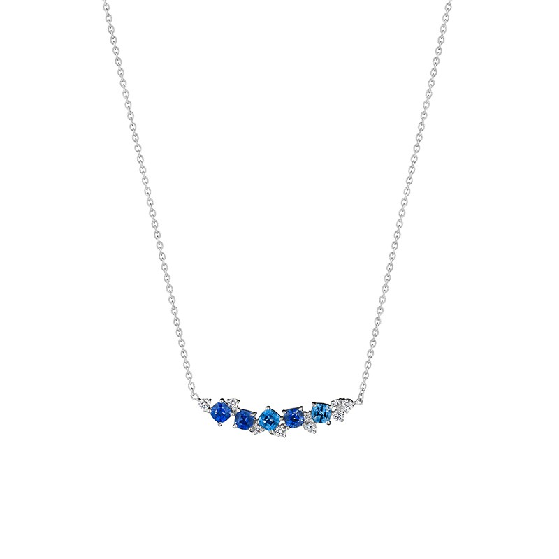 18K White Gold Diamond & Sapphire Necklace