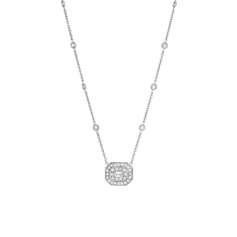 18K White Gold Diamond Octagon Necklace