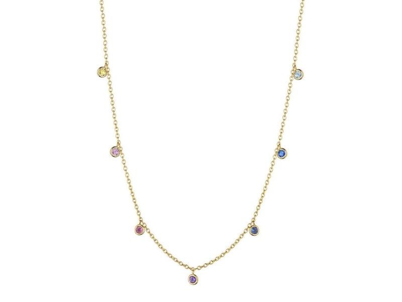 18k Yellow Gold Multi Color Sapphire Eyeglass Necklace
