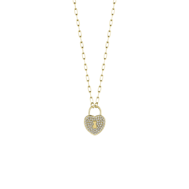 18k Yellow Gold Diamond Heart Lock Enahncer