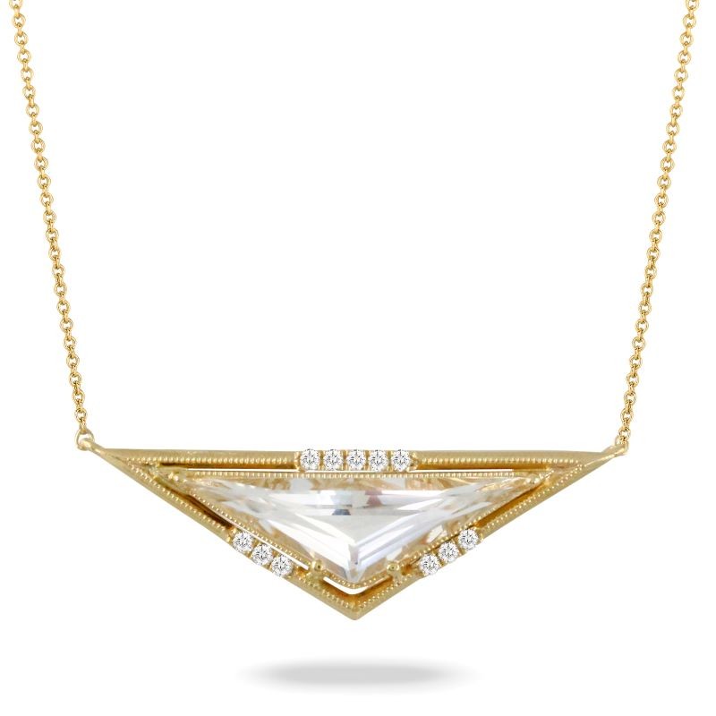18k Yellow Gold Diamond Triangle Frame Necklace