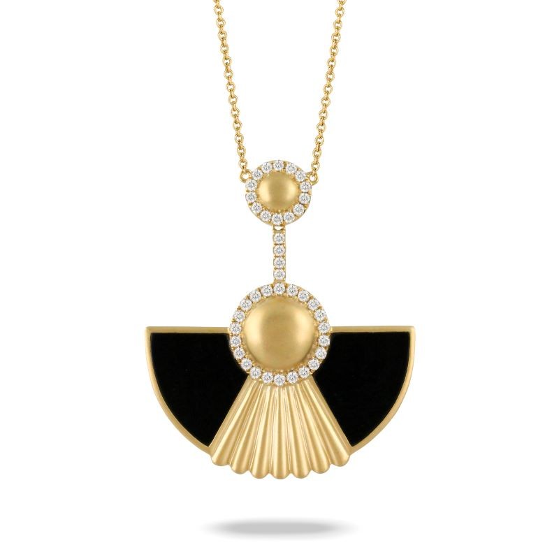 18k Yellow Gold Onyx Dome Bar Necklace