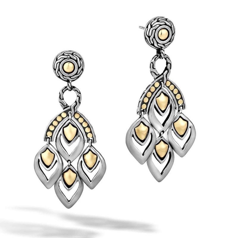 Silver and 18k Yellow Gold Naga Chandelier Drop Earrings