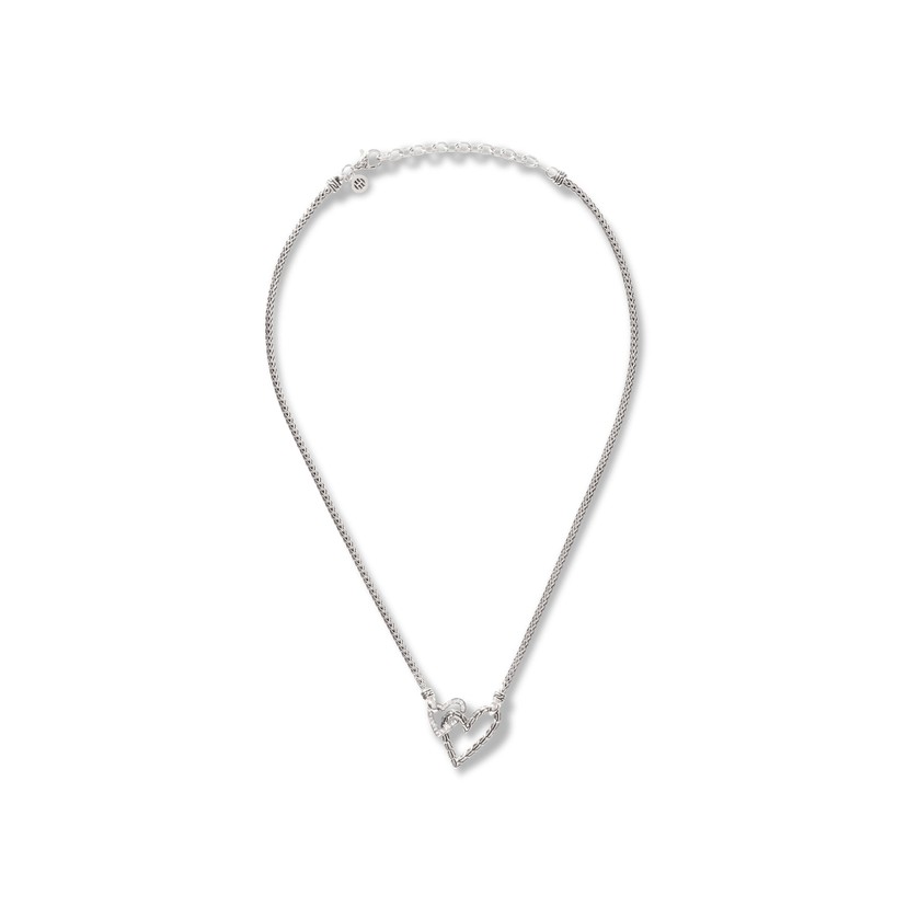 Silver Classic Chain Manah Offset Double Heart Necklace