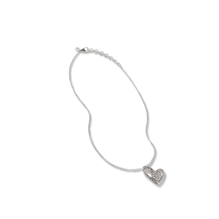 Silver Classic Chain Manah Offset Diamond Heart Necklace