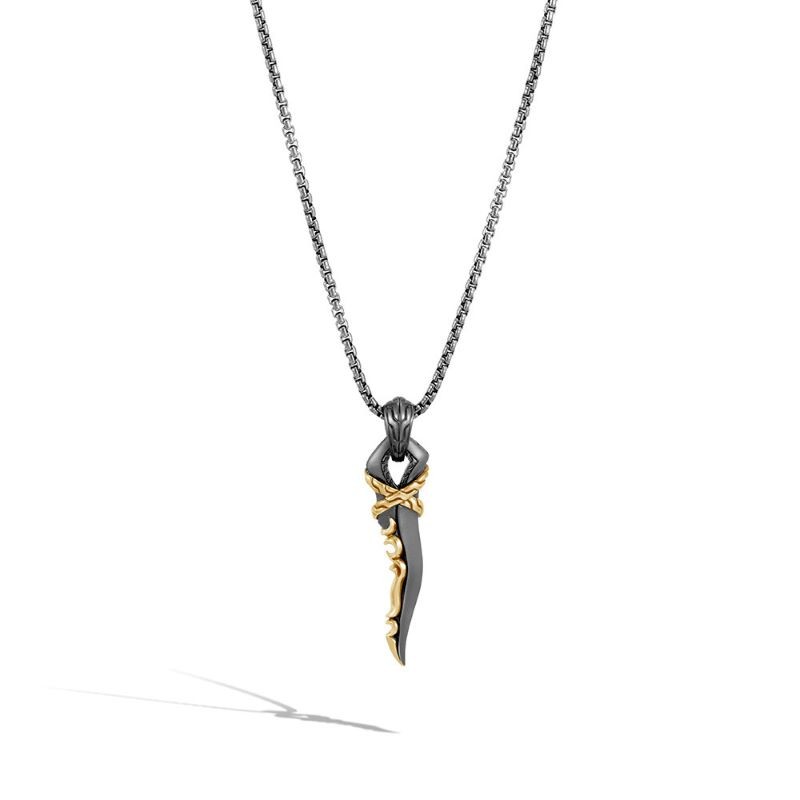 Silver Black Rhodium and Bronze Keris Dagger Necklace