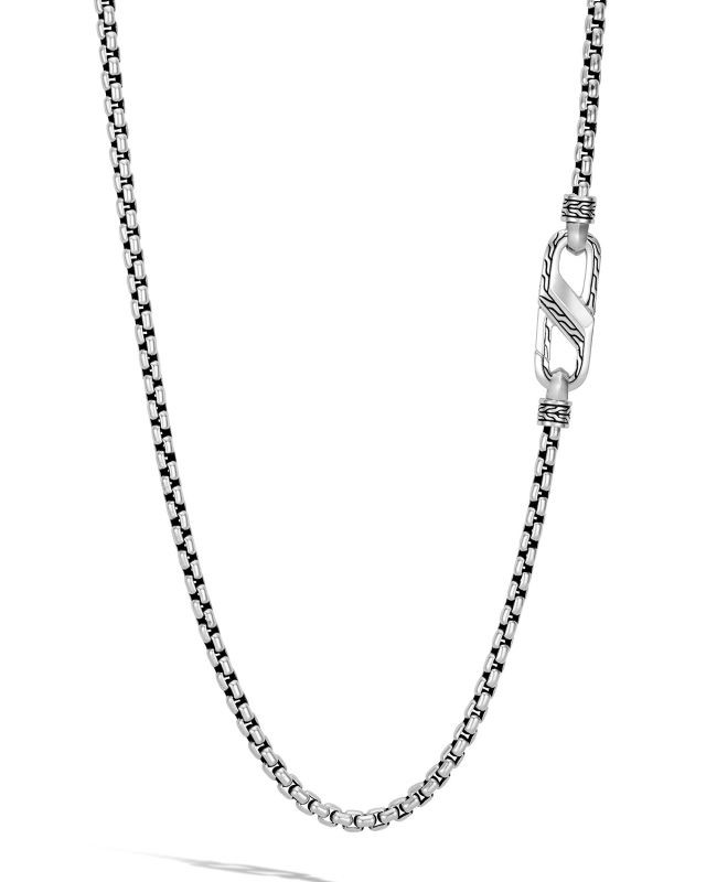 Silver Classic Chain Medium Carabinder Box Chain Necklace