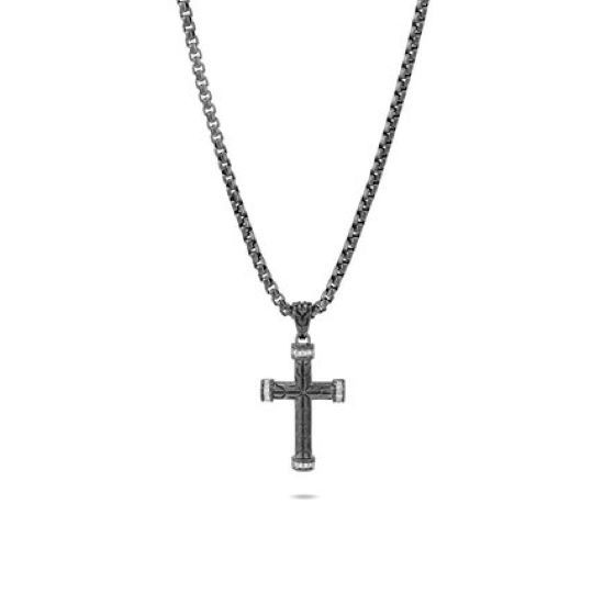 Sterling Silver and Black Rhodium Diamond Cross Necklace