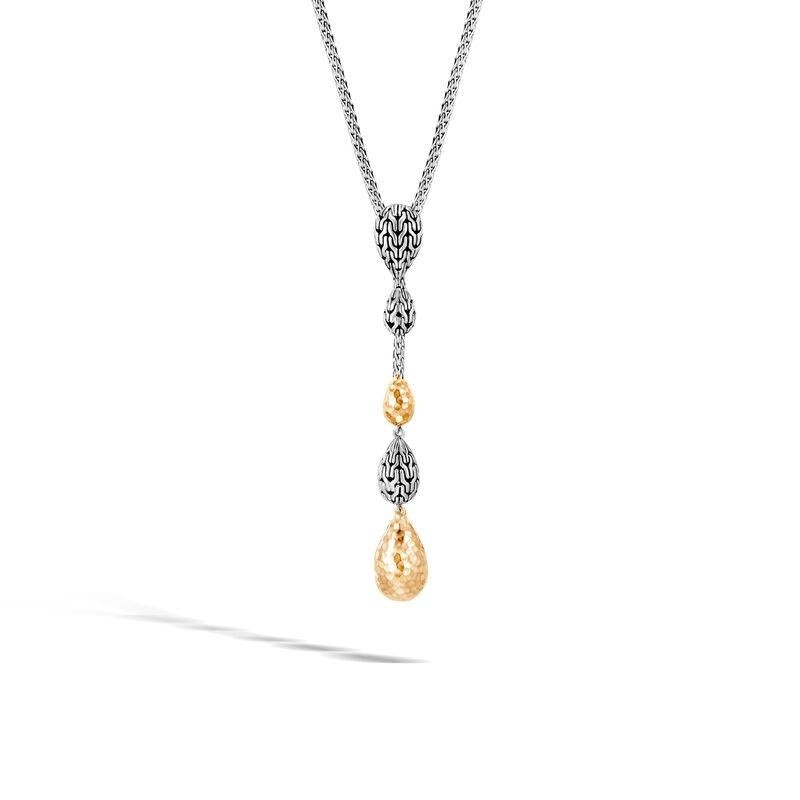 Silver and 18k Yellow Gold Hammered Teardrop Necklace