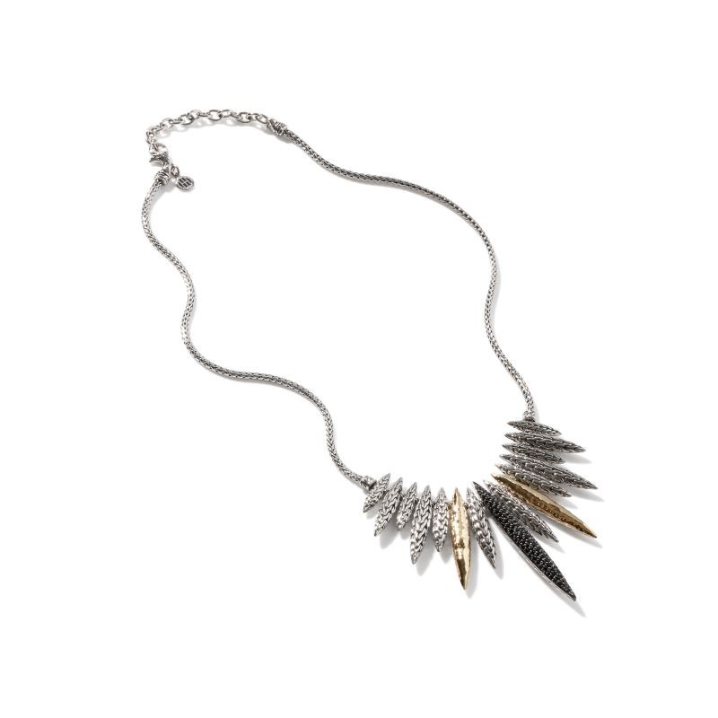 Silver and 18k Yellow Gold Black Spinel Spear Necklace