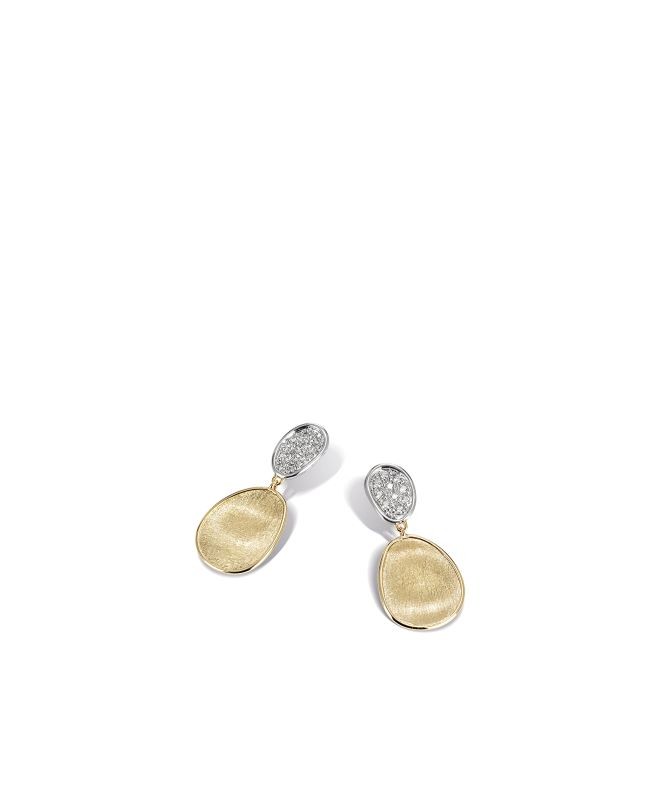 18k Two Tone Lunaria Oval Drop Earrings
