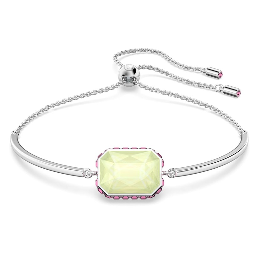 Orbita Rhodium Plated Green and Pink Octagon Crystal Bracelet