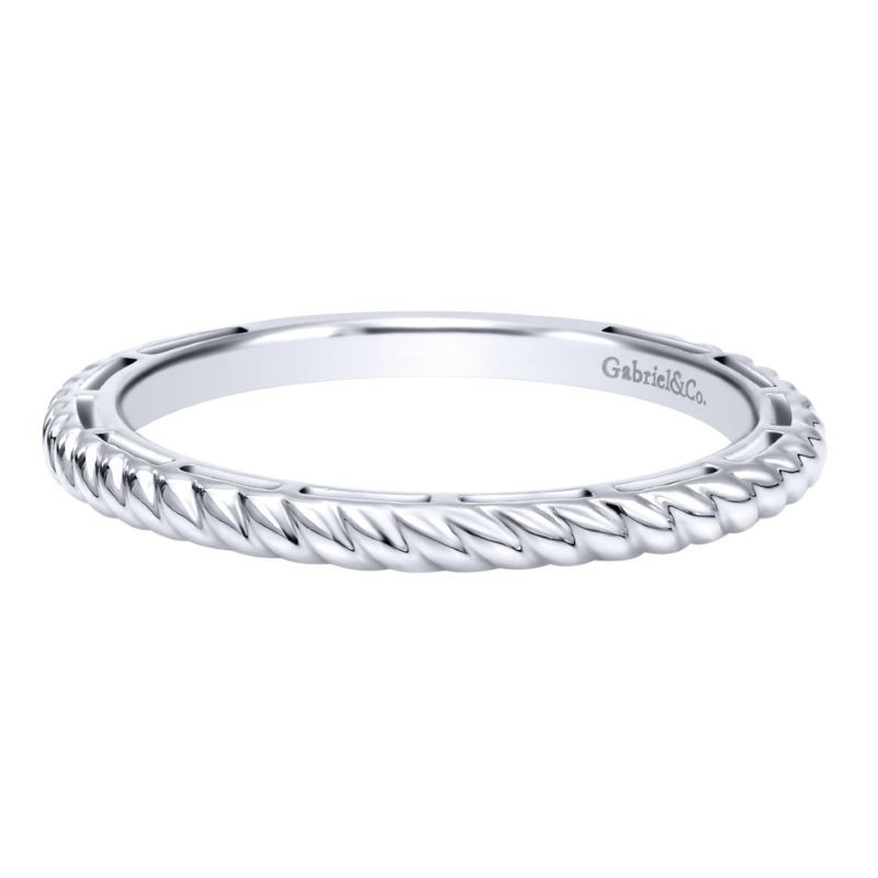 14k White Gold Thin Cable Stack Ring