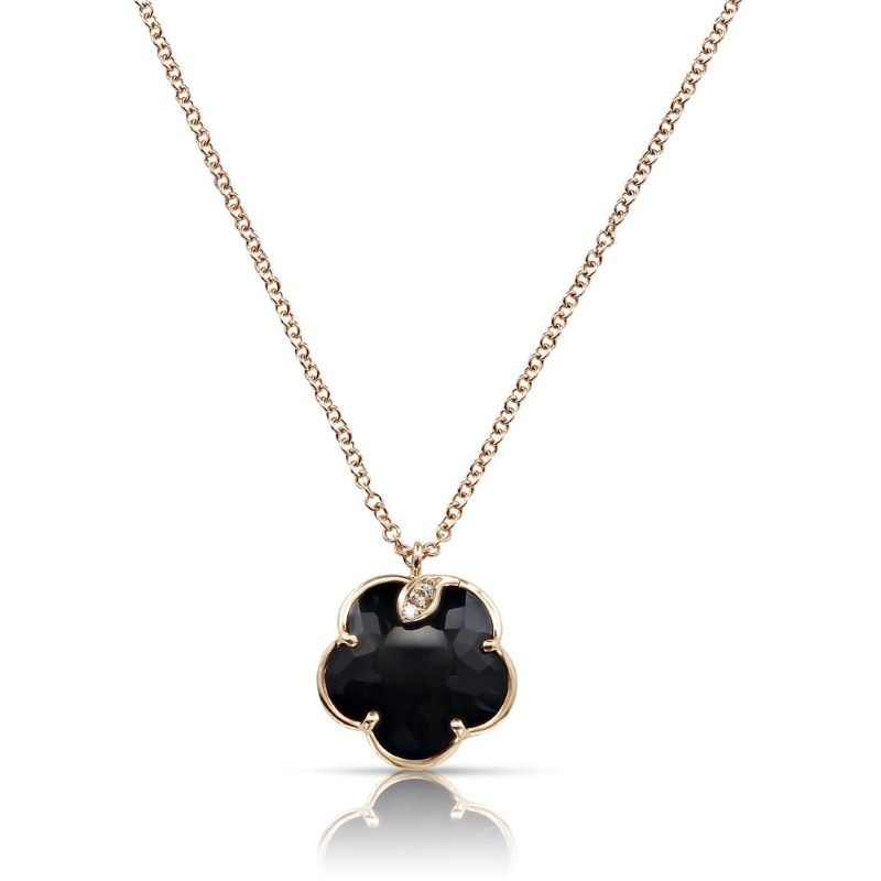 18k Rose Gold Petite Joli Onyx Flower Necklace