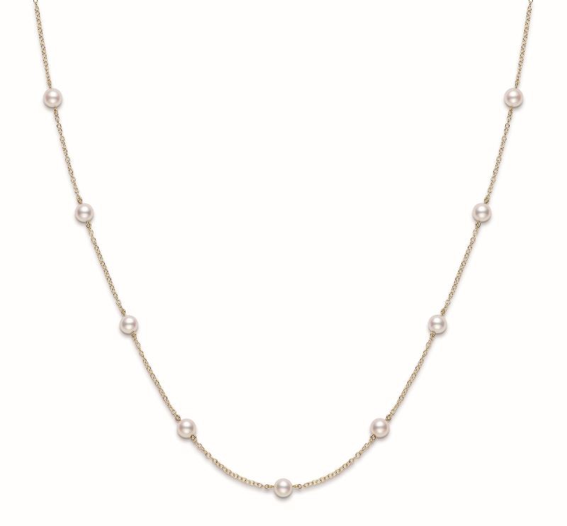 18k Yellow Gold White Pearl Chain Necklace
