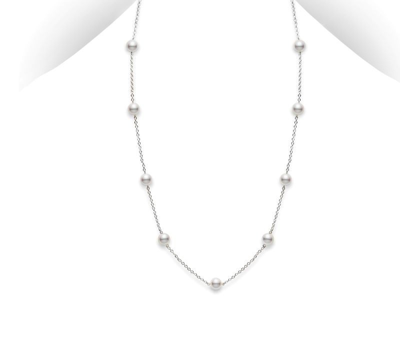 18k White Gold White Pearl Chain Necklace