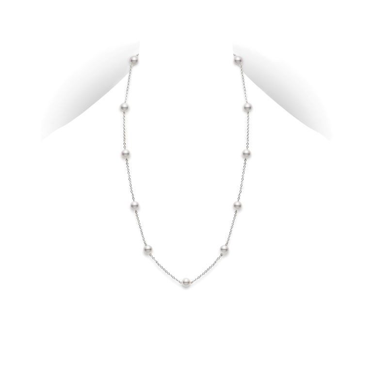 18k White Gold 11 Pearl Chain Necklace