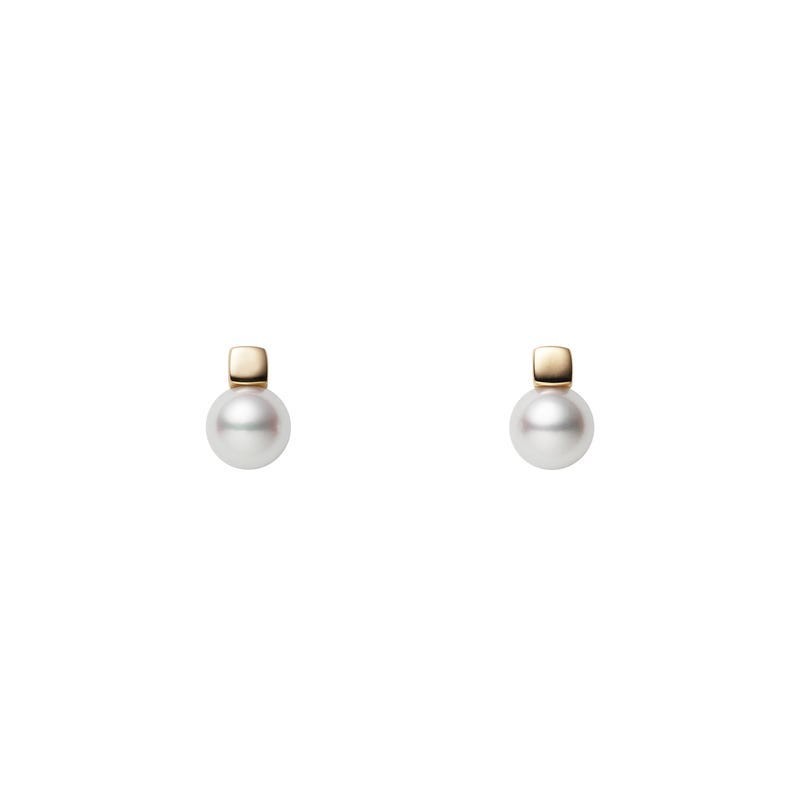 18k Yellow Gold Akoya Pearl Square Stud Earrings