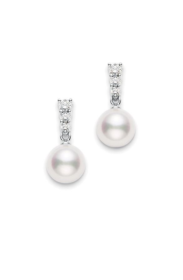 18k White Gold Akoya Pearl Diamond Drop Earrings
