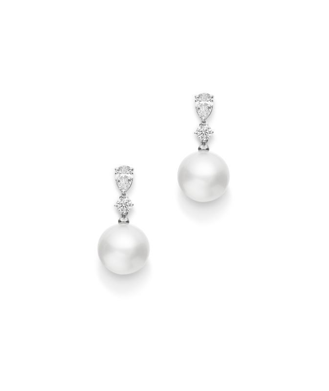Platinum South Sea Pearl Diamond Drop Earrings