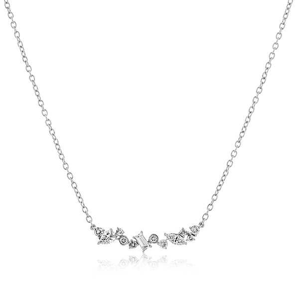 18k White Gold Stardust Diamond Curved Bar Necklace