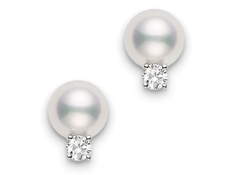 18k White Gold Pearl Diamond Stud Earrings
