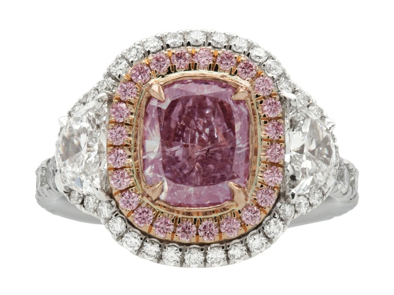 Pink & White Diamond Double Halo Ring