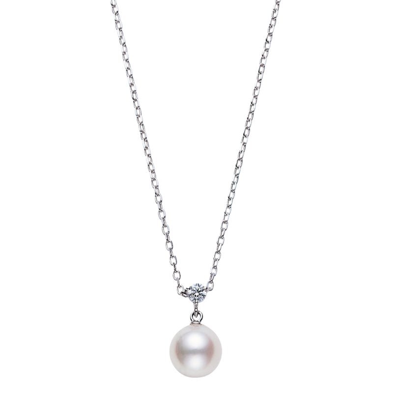 18k White Gold Pearl Diamond Chain Necklace