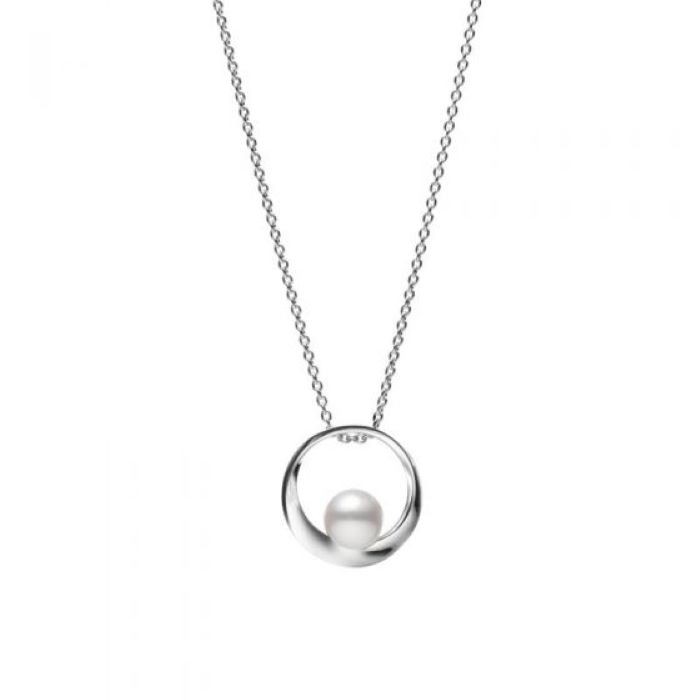 18k White Gold Akoya Pearl Open Circle Necklace