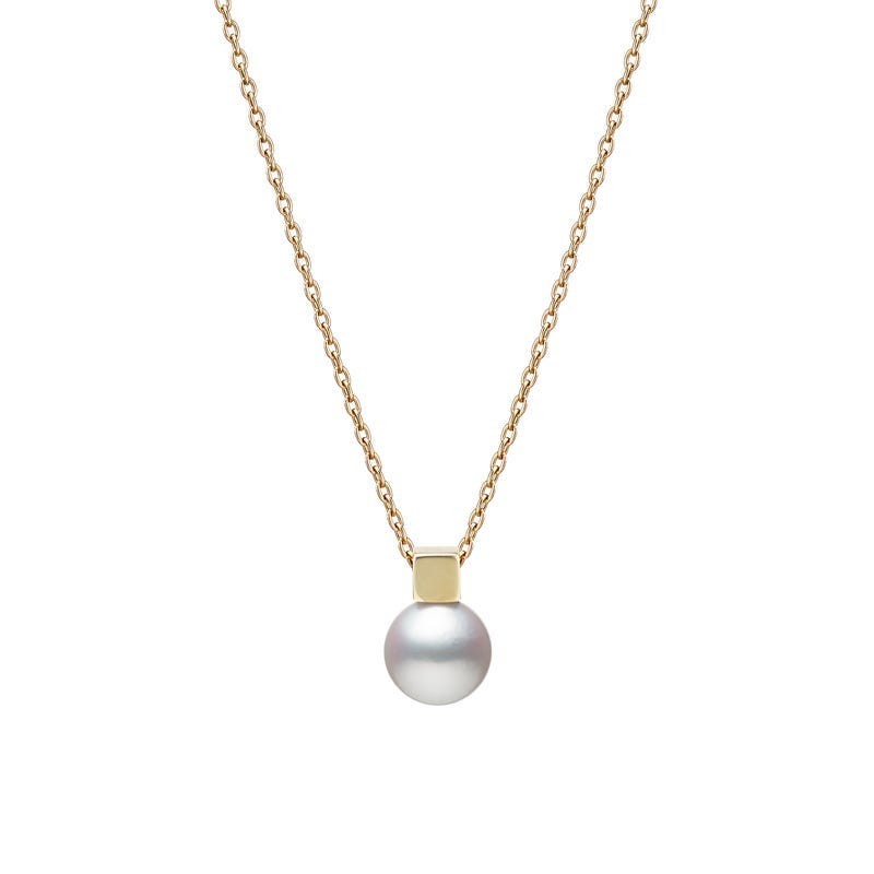 18k Yellow Gold Akoya Pearl Square Necklace