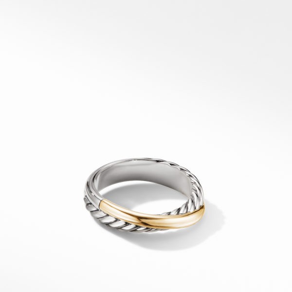 Silver and 18k Yellow Gold Crossover Ring
