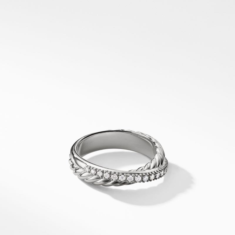 Sterling Silver Pave Diamond Crossover Ring