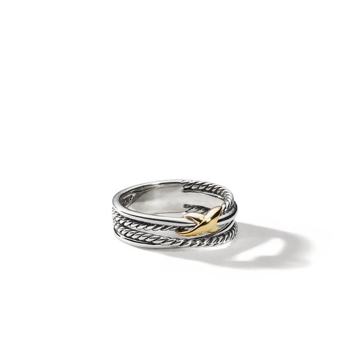 X Crossover Band Ring in Sterling Silver with 18K Yellow Gold